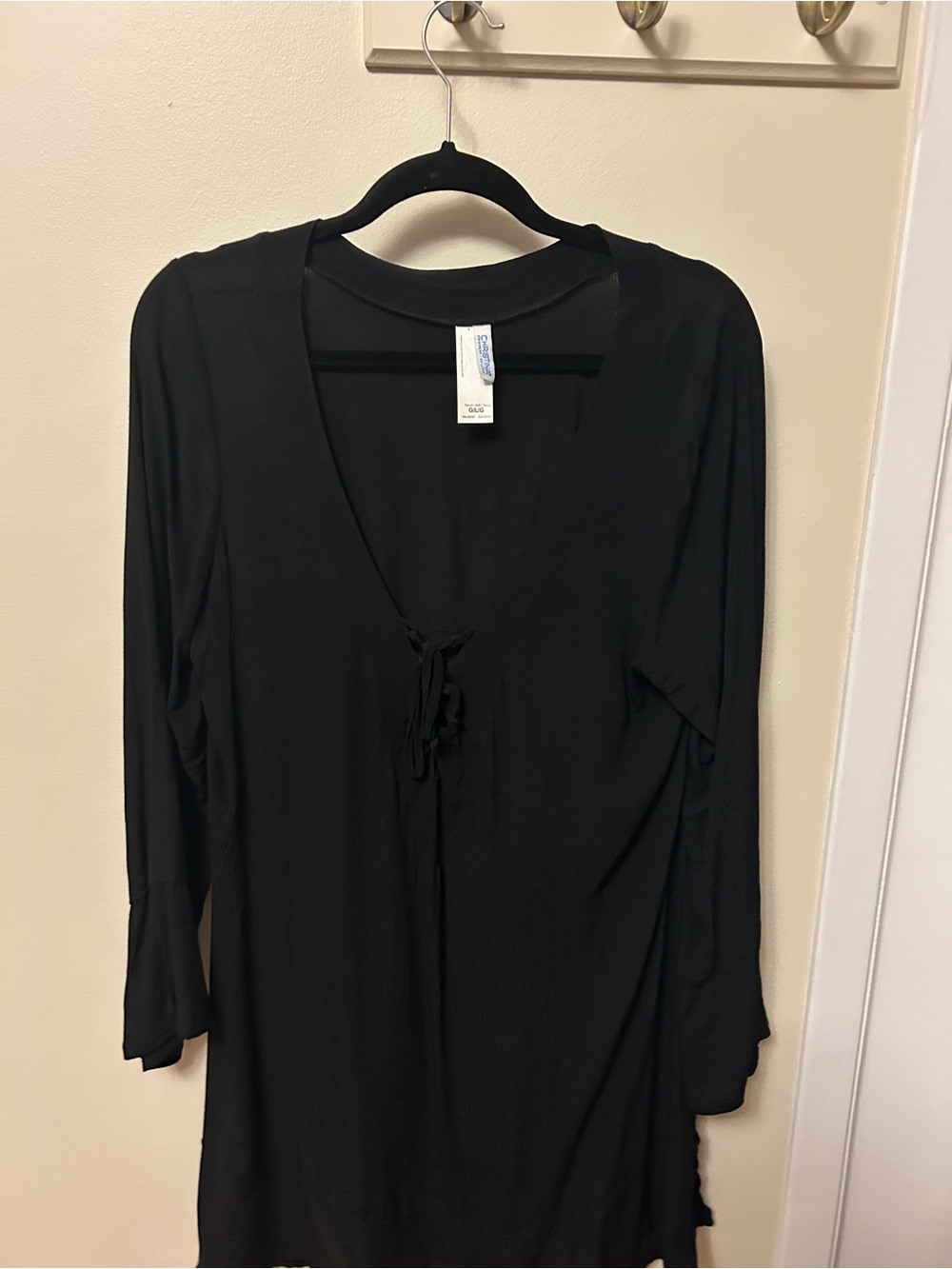 Christina Black Long Sleeve V-Neck Swim Coverup with Front Tie